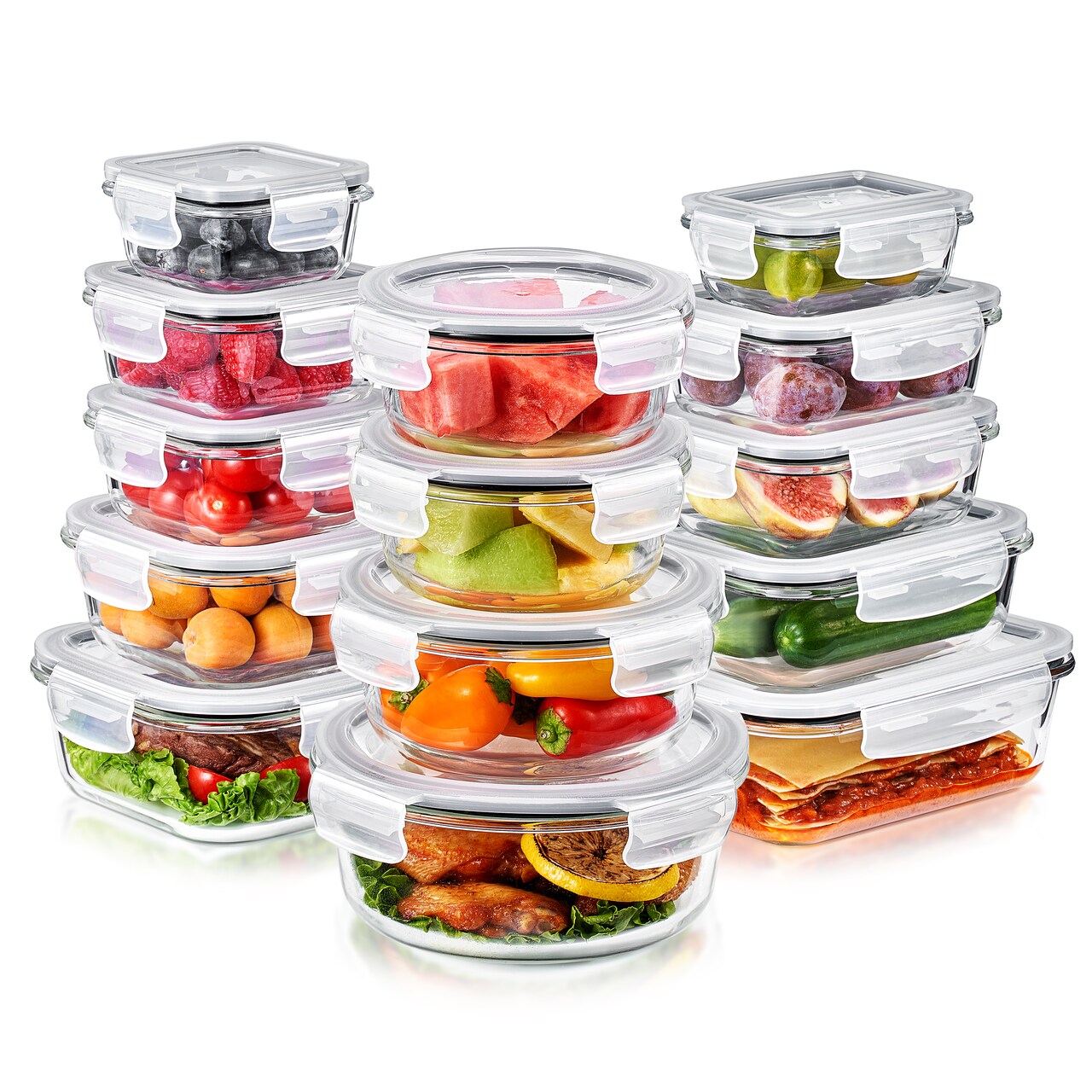 Sorbus Airtight Glass Meal Prep Containers, Dishwasher and Oven Safe Reusable Meal Prep Containers 28 Piece Set